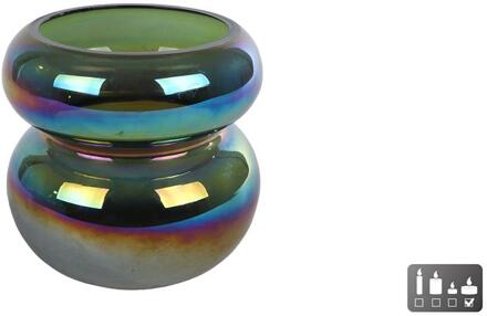 Windlicht Erik metallic groen glas 9x9cm