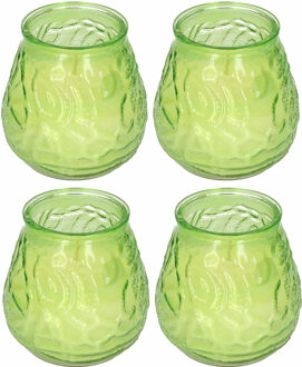 Windlicht geurkaars - 4x - groen glas - 48 branduren - citrusgeur