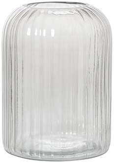 Windlicht ribbel groot - grijs - ø17.7x23.5 cm