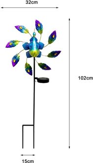 Windmolen Mooie Kleurrijke Tuin Decoratie Smeedijzeren Geschilderd Pauw Solar Light Yard Draaimolen Stakes Wind Spinners
