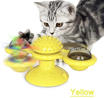 Windmolen Speelgoed Draaitafel Stress Release Spinning Kat Plagen Interactieve Katten Zuig Spinner Agressieve Kitty Massage Kietelen geel