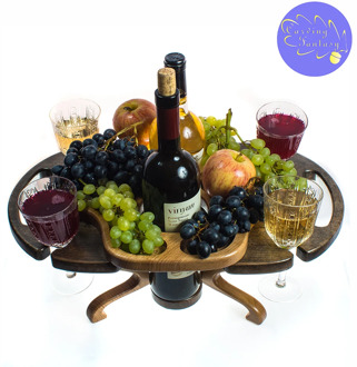 Wine table made of wood. Serving Table for wine. Wooden wine holder