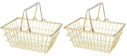 Winkelmandje - 2x - goud - metaal - draadmandje - 18 x 13 x 8 cm - decoratie/opbergen