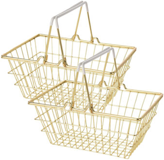 Winkelmandje - 4x - goud - metaal - draadmandje - 18 x 13 x 8 cm - decoratie/opbergen