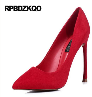 Winkle Picker Suede Ultra Dress Thin Pointed Toe Size 33 Pumps Red Ladies Formal Shoes Small 4 34 High Heels 2017 Autumn Evening