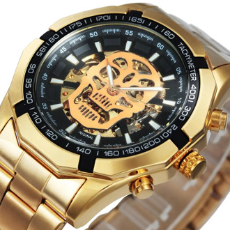 WINNER Official Automatic GOLD Watch Men Steel Strap Skeleton Mechanical Skull Watches Top Brand Luxury Dropshipping Wholesale