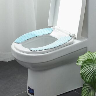 Winter 1 Paar Draagbare Herbruikbare Toilet Seat Cover Seat Warm Pluche Vulling Wc Cover Universal Gezondheid Sticky Wc Kussen blauw