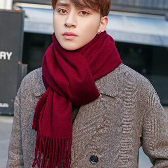 Winter 100% Lamswol Sjaal Mannen Neck Warmer Thicken Grijs Pashmina Wraps Foulard Voor Man Kasjmier Echarpe Zuivere Wol sjaals wijn rood