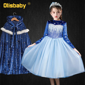 Winter 2020 Christmas Gradient Sequin Long Sleeve Elsa Princess Corduroy Dress Fancy Girls Anna Snowflake Snow Queen Dress Up