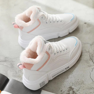 Winter 2020 Women's Sports Shoes Leather Shoes Plush Warm High-top Flat Shoes Snow Boots Female Ankle Boots Lady Shoes Women