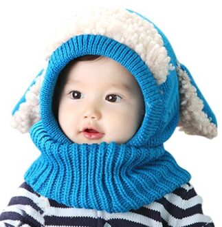 Winter Baby Hat Nek Warmer Joint Kids Kinderen Hond Caps voor Jongens Meisjes Haak Gebreide Beanie Hoeden Baby Peuter Mode blauw