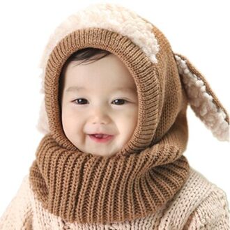 Winter Baby Hat Nek Warmer Joint Kids Kinderen Hond Caps voor Jongens Meisjes Haak Gebreide Beanie Hoeden Baby Peuter Mode bruin