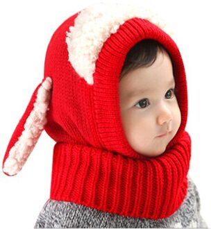 Winter Baby Hat Nek Warmer Joint Kids Kinderen Hond Caps voor Jongens Meisjes Haak Gebreide Beanie Hoeden Baby Peuter Mode rood