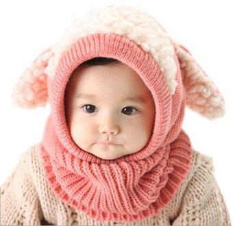 Winter Baby Hat Nek Warmer Joint Kids Kinderen Hond Caps voor Jongens Meisjes Haak Gebreide Beanie Hoeden Baby Peuter Mode roze