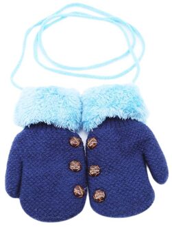 Winter Baby Jongens Meisjes Handschoenen Volledige Finger Kids Wanten Warme Acryl Touw Handschoenen Kinderen Breien Solid Button Wanten blauw