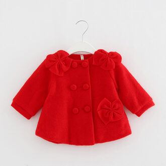 Winter Baby Meisjes Wollen Thicken Jas Prinses Kerstmis Nieuwjaar A-lijn Kinderen Kids Bovenkleding Jassen met 3 Bloemen 0-2Y Rood / 12m