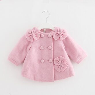Winter Baby Meisjes Wollen Thicken Jas Prinses Kerstmis Nieuwjaar A-lijn Kinderen Kids Bovenkleding Jassen met 3 Bloemen 0-2Y Roze / 9m