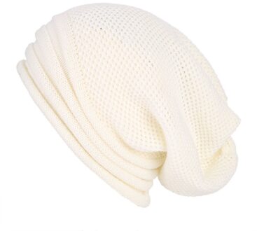 Winter Baggy Slouchy Beanie Hoed Wol Gebreide Warme Cap Voor Mannen Vrouwen Beanie Oversized Winter Hoed Voor Skiën wit
