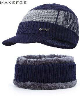 Winter Beanie Hat Voor Mannen Gebreide Muts Winter Cap Beanie Mannen Dikke Wollen Sjaal Cap Balaclava Masker Bonnet Gebreide hoeden Gorras donker bule