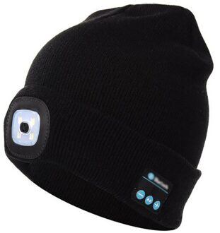 Winter Beanie Hoed Draadloze Smart Cap Hoofdtelefoon Met Led Licht Handenvrij Muziek Hoofdtelefoon Oortelefoon Voor zwart