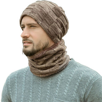 Winter Beanie Hoeden Sjaal Set Warm Knit Hoeden Skull Cap Halswarmer met Dikke Fleece Gevoerde Winter Hoed & Sjaal voor Mannen Vrouwen khaki