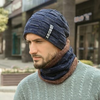 Winter Beanie Hoeden Sjaal Set Warme Muts Skull Cap Halswarmer Met Dikke Fleece Gevoerde Winter Hoed En Sjaal voor Mannen Vrouwen marine