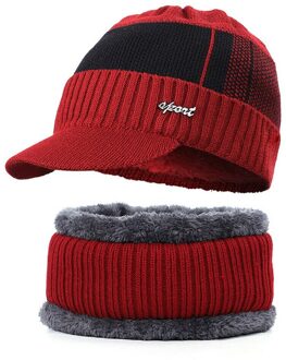 Winter Beanie Muts Sjaal Set Fleece Warm Balaclava Sneeuw Ski Cap Unisex Mannen Vrouwen Rood