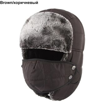 Winter Bomber Hoeden Mannen Bont Warm Verdikte Oorkleppen Winddicht Hoeden Voor Vrouwen Masker Mode Bomber Hoed Oorklep caps bruin