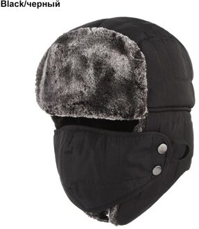 Winter Bomber Hoeden Mannen Bont Warm Verdikte Oorkleppen Winddicht Hoeden Voor Vrouwen Masker Mode Bomber Hoed Oorklep caps zwart