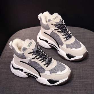 Winter Boots Women Chunky Platform Sneakers 5cm Warm Fur Non-slip Patchwork Vulcanize Shoes Female Dad Shoes Sapatos De Mujer