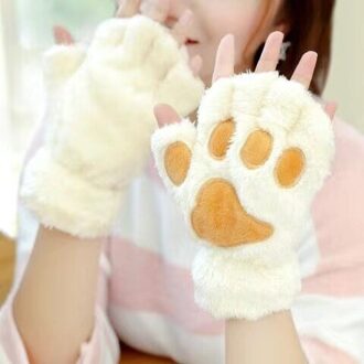 Winter Cartoon Kat Poot Met Touw Warme Handschoenen Voor Mannen En Vrouwen Schattige Meisjes Met Vingerloze A1