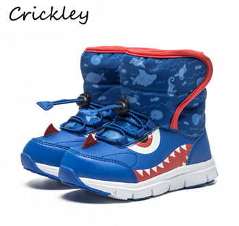 Winter Cartoon Shark Boys Snow Boots Waterproof Non Slip Outdoor Kids Fashion Boots Warm Plush Hook Loop Children Sport Boots