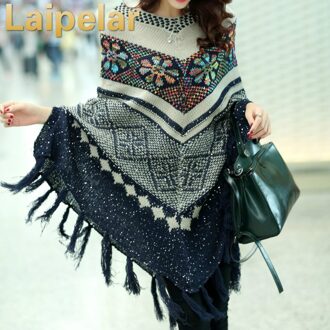 Winter Casual Trui Vrouwen Gebreide Poncho Kwastje Dikke Truien Trui Batwing Mouwen Jumper Gestreepte Mouwloze Plus Size