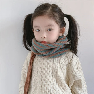 Winter Children Scarf O Neck Scarves For Girls Bib Boys Knitted Warm Collar Plaid Stripe Warm Neckerchief Ring