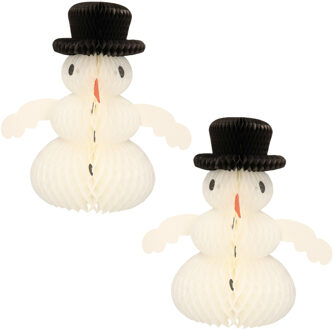 Winter Decoratie sneeuwpop - 2x - 45 x 30 cm - papier - brandvertragend - staand/hangend