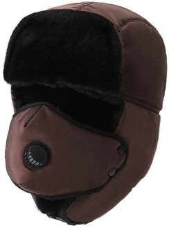Winter Dikke Bomber Hoed Unisex Ademend Afneembare Masker Hoeden Vrouwen Mannen Mode Warme Cap Winter Warm Hoofddeksels Ski Caps koffie