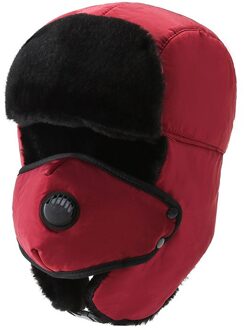 Winter Dikke Bomber Hoed Unisex Ademend Afneembare Masker Hoeden Vrouwen Mannen Mode Warme Cap Winter Warm Hoofddeksels Ski Caps roos rood