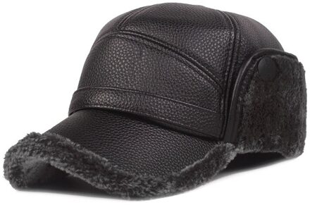 Winter Dikke Cap Gehoorbescherming Hoed Midden-Aged Mensen Mannen Classic Warm Houden Plus Pluche Casual 1Pc Oude man Hoed Pu Lederen Caps grijs