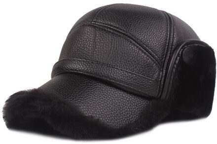 Winter Dikke Cap Gehoorbescherming Hoed Midden-Aged Mensen Mannen Classic Warm Houden Plus Pluche Casual 1Pc Oude man Hoed Pu Lederen Caps zwart