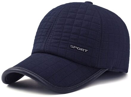 Winter Dikkere Baseball Cap Voor Mannen Met Oorkleppen Warm Houden Katoen Snapback Cap Mannen Vader Hoed Gehoorbescherming Pet Blauw