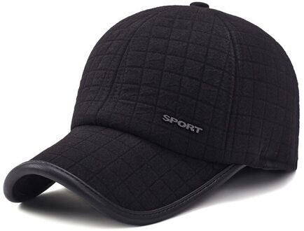 Winter Dikkere Baseball Cap Voor Mannen Met Oorkleppen Warm Houden Katoen Snapback Cap Mannen Vader Hoed Gehoorbescherming Pet zwart