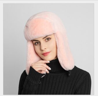 Winter Faux Fur Lei Feng Cap Plus Fluwelen Warm Oor Caps Ski Caps Fietsen Winddicht Caps roze 2