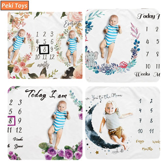 Winter Flannel Infant Monthly Milestone Blanket Twins Photo Props Background Cloth Baby Floor Play Mat Backdrop Calendar Rug