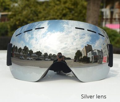 Winter Frameloze Ski Bril Grote sferische Snowboard Zonnebril Anti-Fog UV400 Sneeuwscooter Skat Skiën Sport bril Mannen Vrouwen Zilver