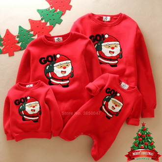Winter Fur Christmas Sweater Family Matching Clothes Xmas New Year Santa Claus Elf Elk Embroidery Children Hoodies Sweatshirts