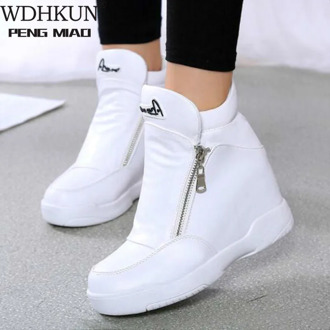 Winter Fur Sneakers Platform Woman 2018 Autumn High Top Female Casual Shoes Wedge Side Zipper Fashion Warm Snow Sneakers V671