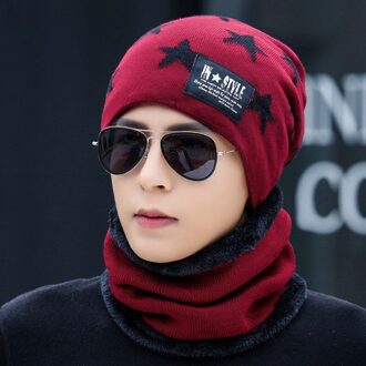 Winter Gebreide Beanie Sjaal Set Pentagram Ouder-kind Warme Zachte Cap Sjaal voor Volwassenen Kids Mutsen Hoed motorkap Sjaal Set volwassen rood