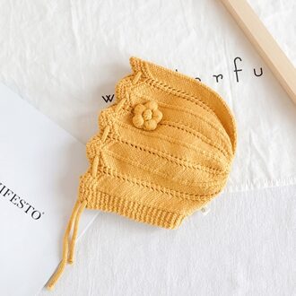 Winter Gebreide Cap Kids Pure Kleur Bloemen Handgemaakte Koreaanse Stijl Mooie 44-48 Cm Meisjes Jongens Oren Bescherming Warm Cap geel