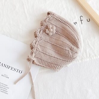 Winter Gebreide Cap Kids Pure Kleur Bloemen Handgemaakte Koreaanse Stijl Mooie 44-48 Cm Meisjes Jongens Oren Bescherming Warm Cap koffie