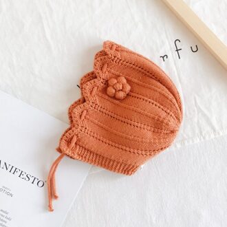 Winter Gebreide Cap Kids Pure Kleur Bloemen Handgemaakte Koreaanse Stijl Mooie 44-48 Cm Meisjes Jongens Oren Bescherming Warm Cap oranje